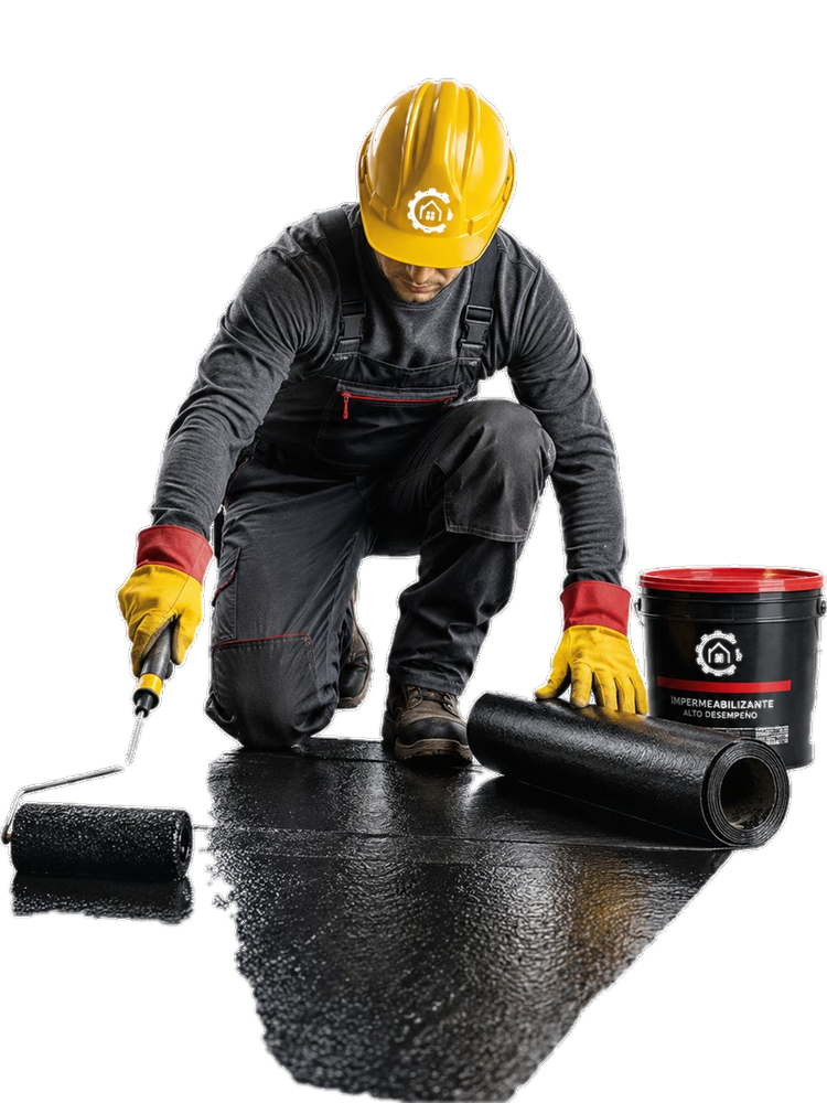 Trabajador HOMEFIX aplicando impermeabilizante con rodillo